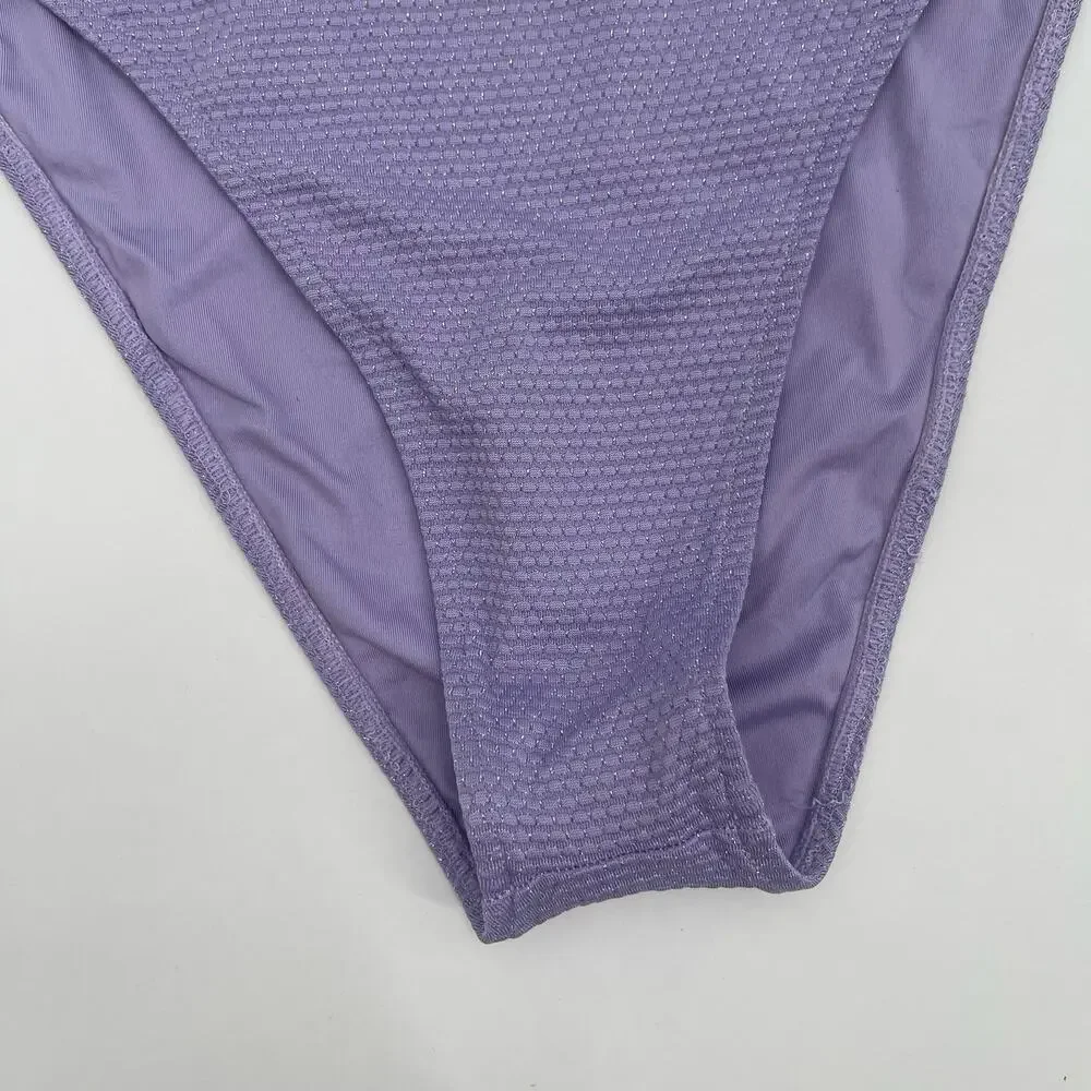 NEW FRANKIES BIKINIS Bikini Bottom Size Large Grotto High Waist Lilac Swim NWOT